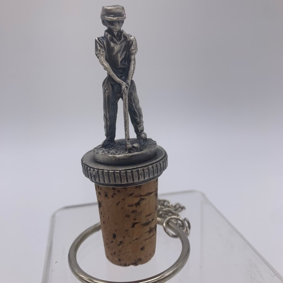 Signed WTU Handcrafted Solid Pewter Wine Cork Stoppers With Ring Chain Golfers - Picture 8 of 15